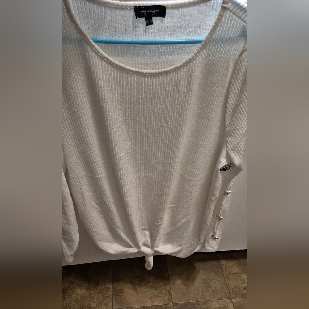 Brand New Long Sleeve White Sweater With Bows Going Up Each Arm